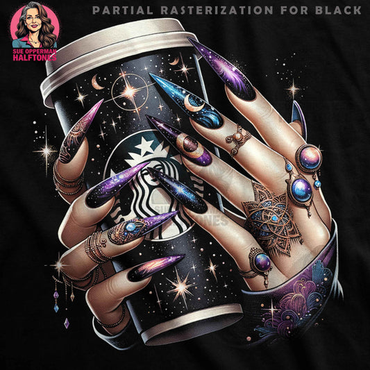 Glamour Nails Holding Starbucks Coffee Halftoned T-Shirt Design - halftone PNG for T-shirts – Sue Opperman Halftones