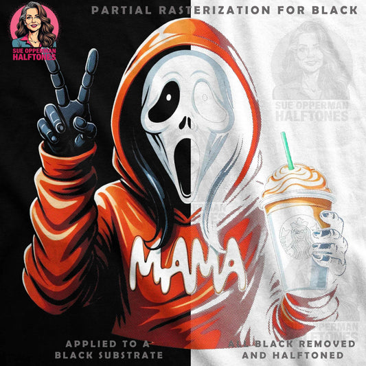 Mama Ghost Face With Coffee Halftone T-Shirt Design - halftone PNG for T-shirts – Sue Opperman Halftones