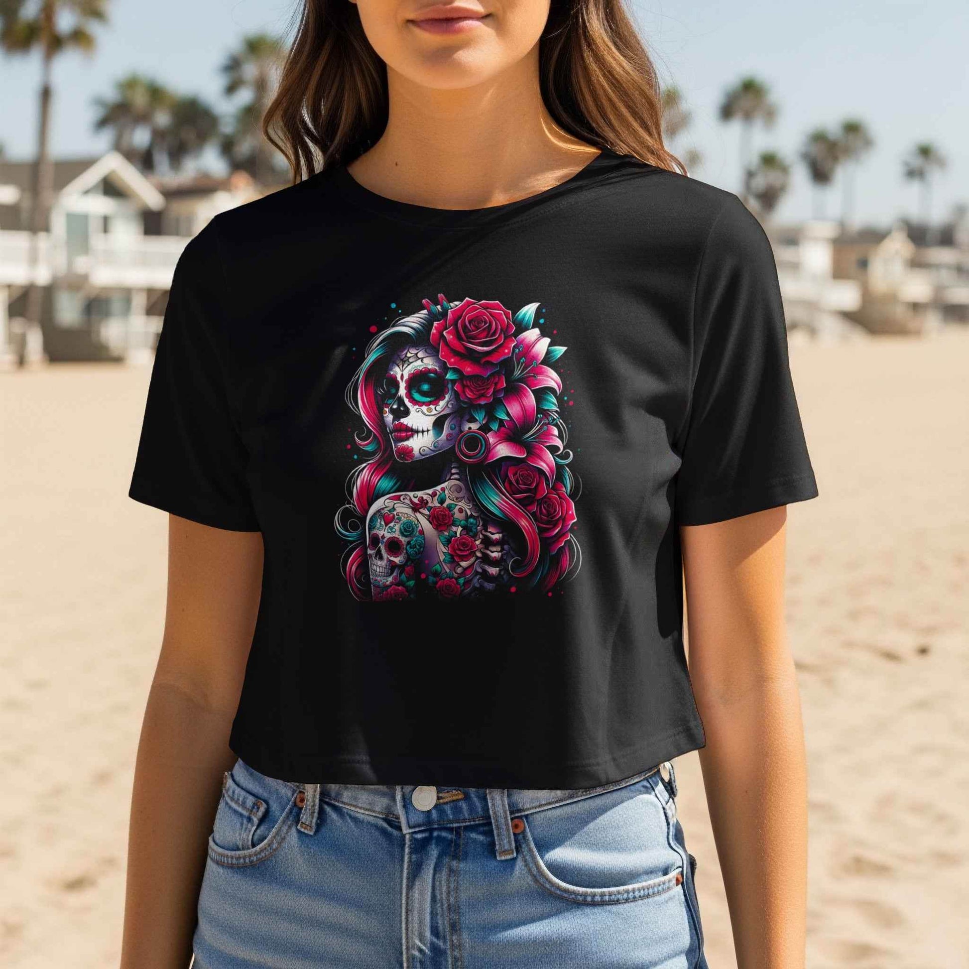 Sugar Skull with Roses Halftone T-Shirt Design Digital - halftone PNG for T-shirts – Sue Opperman Halftones