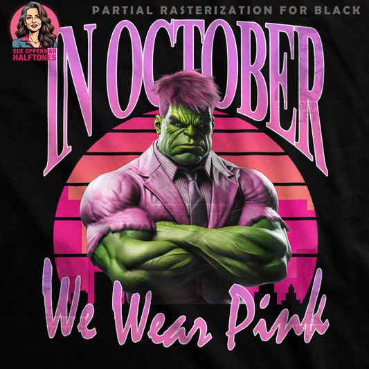 Superhero In October We Wear Pink Halftoned T-Shirt Design - halftone PNG for T-shirts – Sue Opperman Halftones