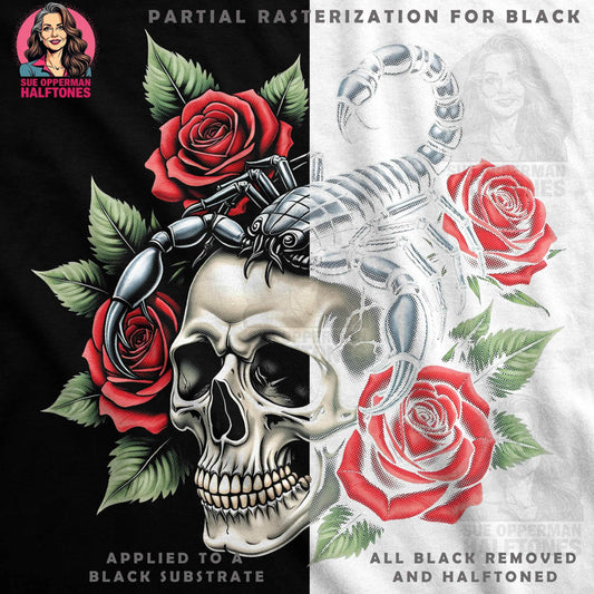Skull Scorpion and Roses Detailed Halftone T-Shirt Design - halftone PNG for T-shirts – Sue Opperman Halftones