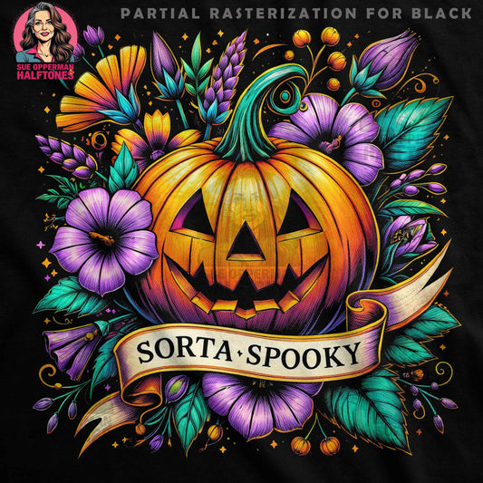 Floral Halloween Pumpkin Graphic Digital Halftone T-Shirt Design - halftone PNG for T-shirts – Sue Opperman Halftones