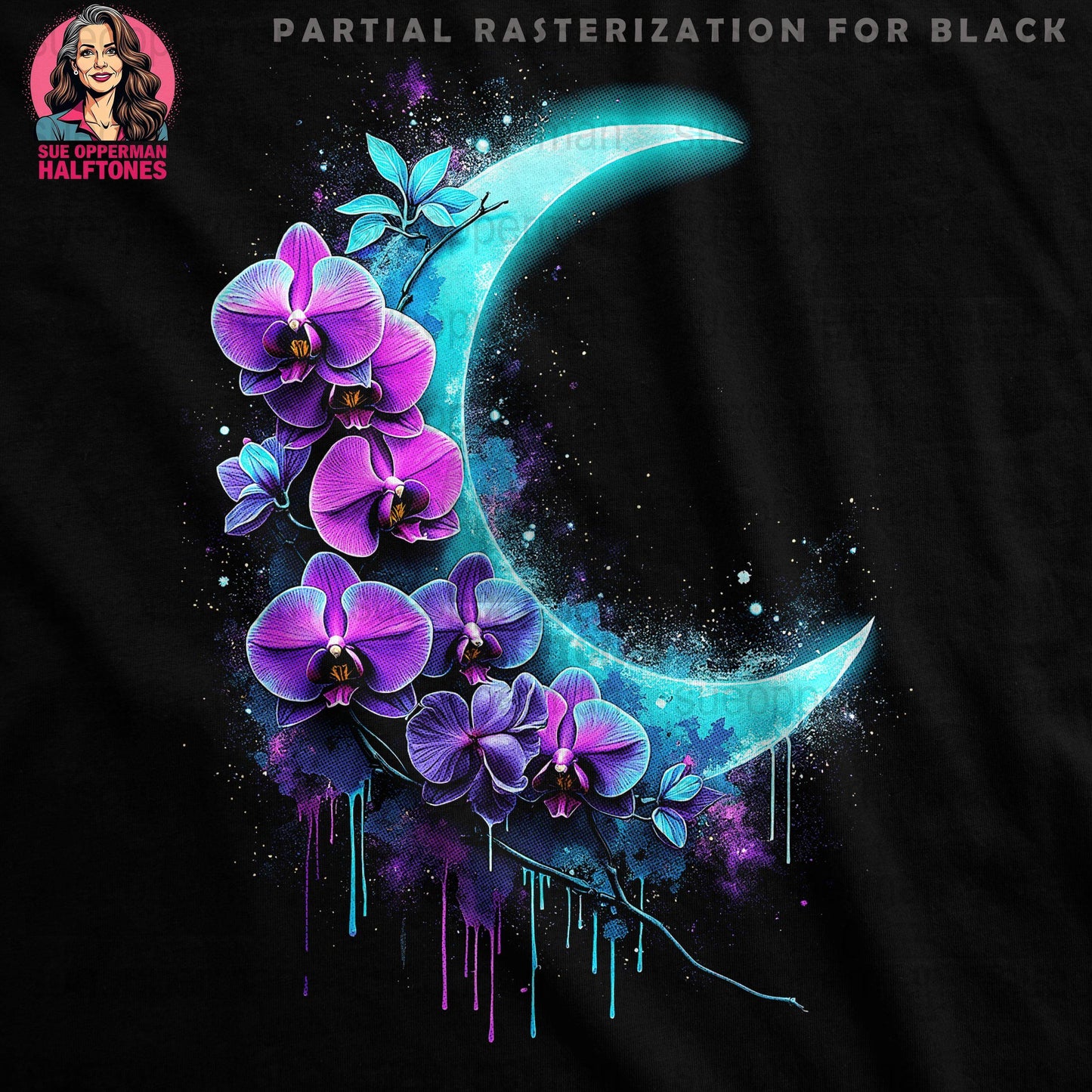 Orchid Moon Halftone T-Shirt Design Digital - halftone PNG for T-shirts – Sue Opperman Halftones
