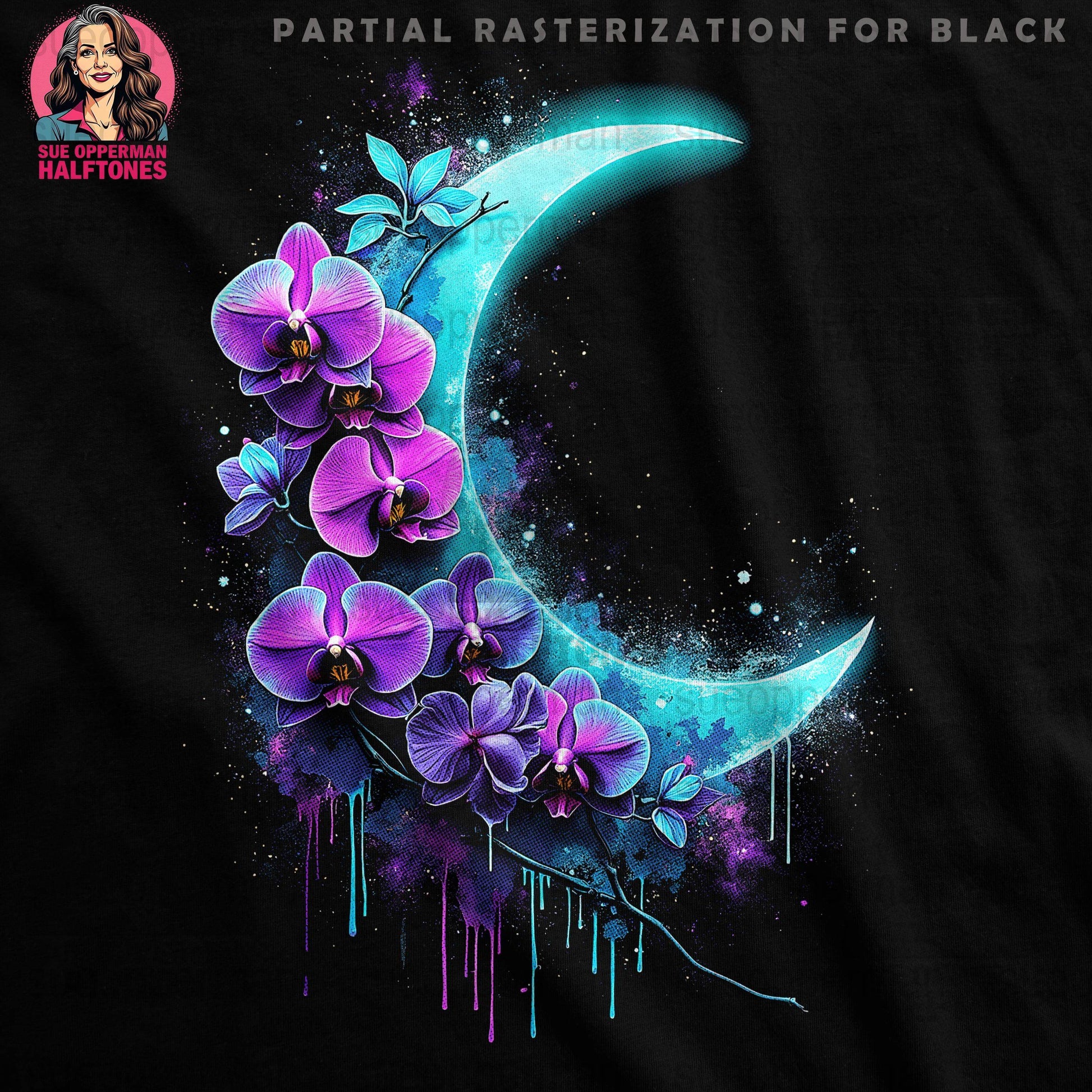Orchid Moon Halftone T-Shirt Design Digital - halftone PNG for T-shirts – Sue Opperman Halftones