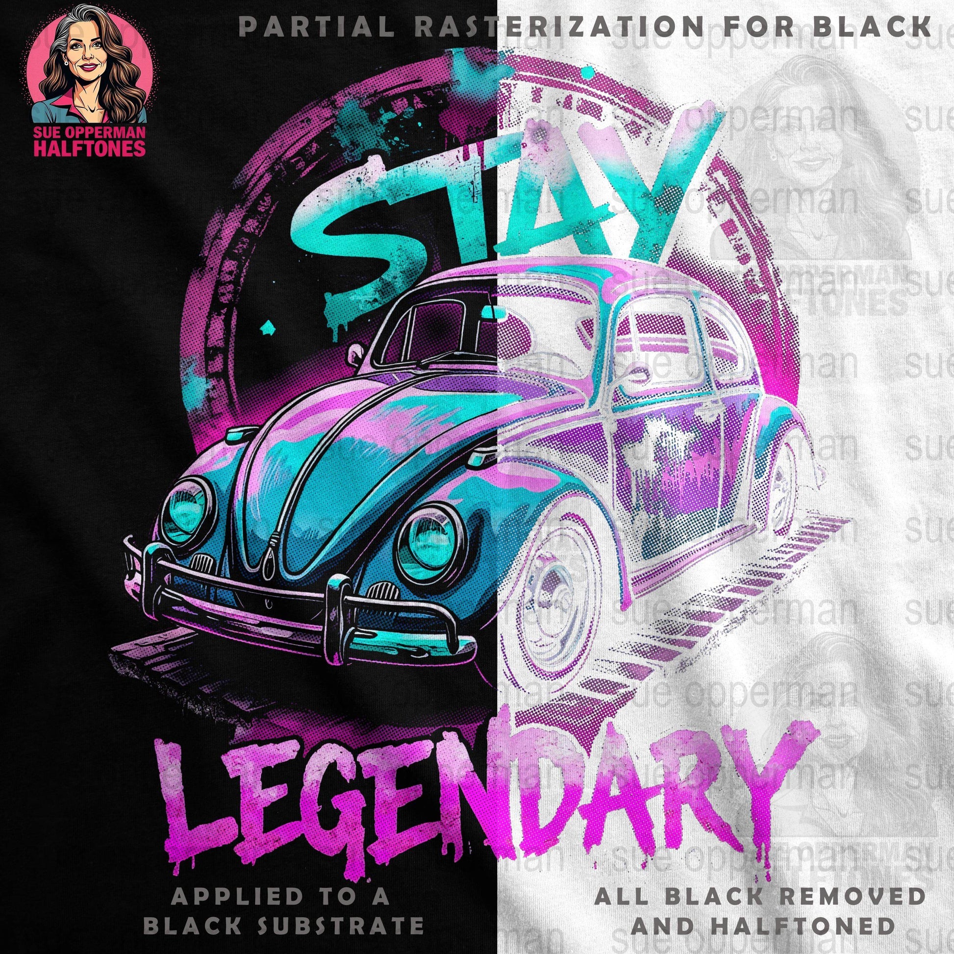 Stay Legendary Beetle Universal Print Bundle - halftone PNG for T-shirts – Sue Opperman Halftones
