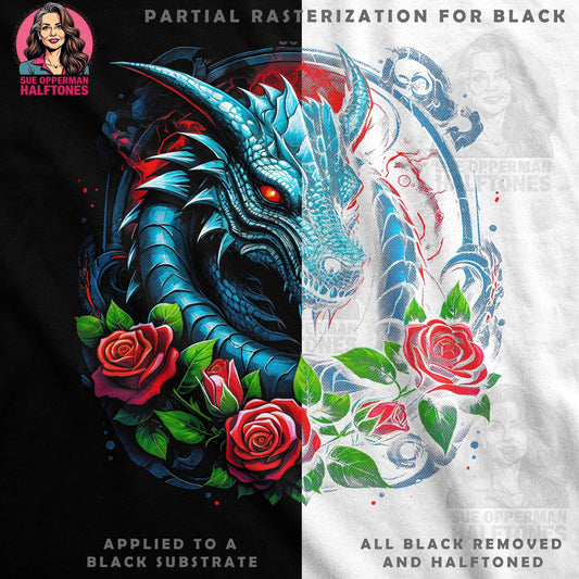 Dragon with Roses Graphic Halftone T-Shirt Design - halftone PNG for T-shirts – Sue Opperman Halftones