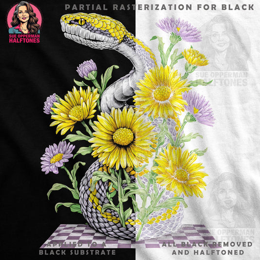 Snake Surrounded by Flowers Halftoned T-Shirt Design - halftone PNG for T-shirts – Sue Opperman Halftones