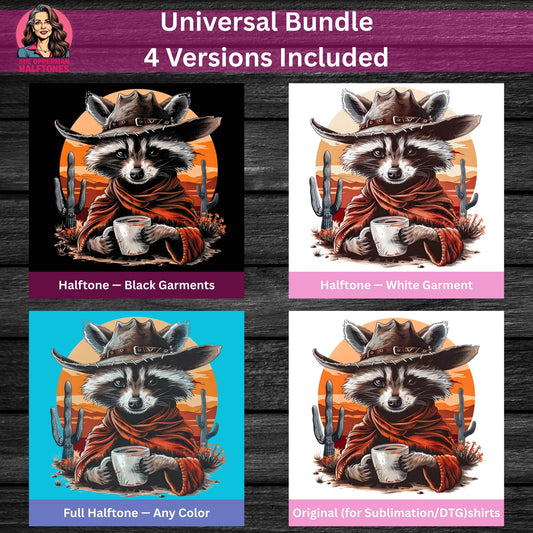 Animals Western Raccoon With Hat Universal Print Bundle - halftone PNG for T-shirts – Sue Opperman Halftones