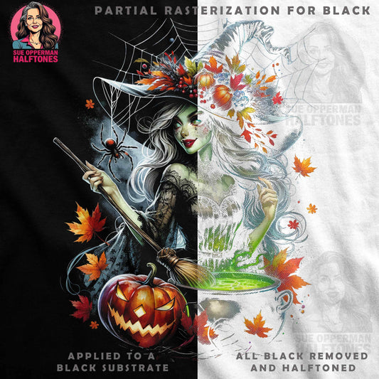 Autumn Witch and Pumpkin Halftone T-Shirt Design - halftone PNG for T-shirts – Sue Opperman Halftones