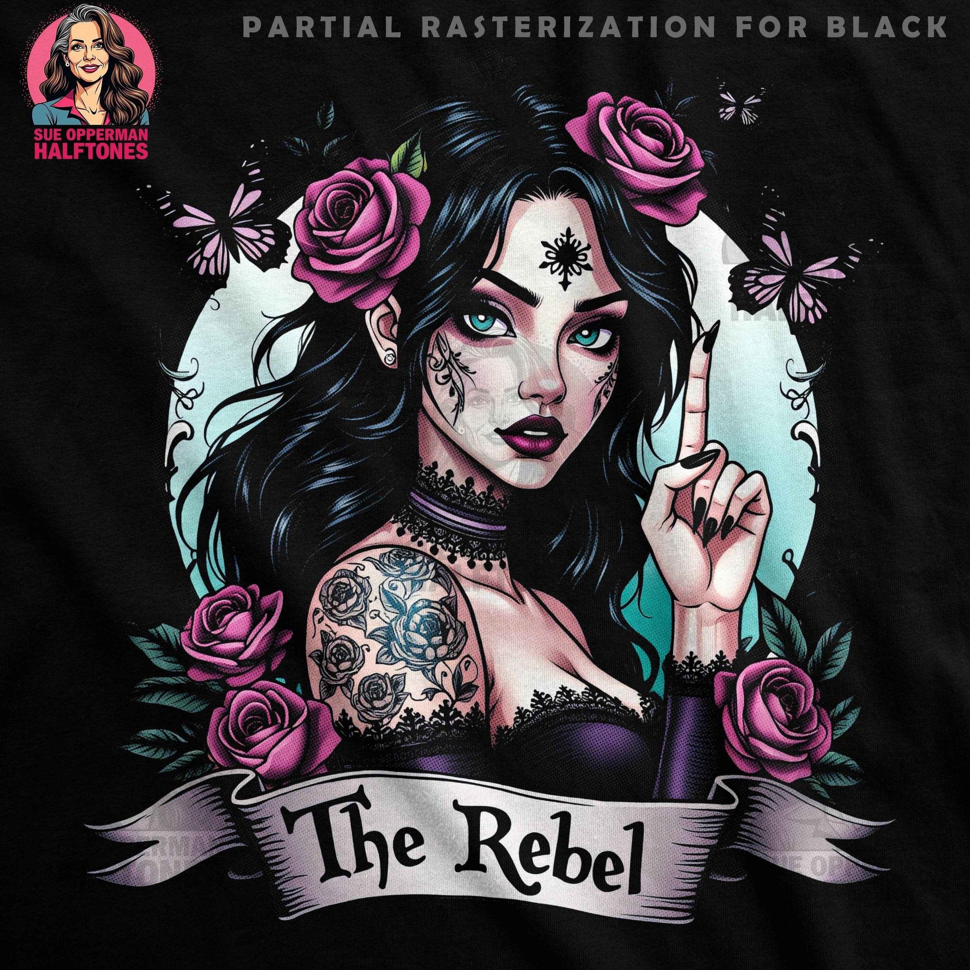 The Rebel Tattoo Girl Halftone T-Shirt Design - halftone PNG for T-shirts – Sue Opperman Halftones