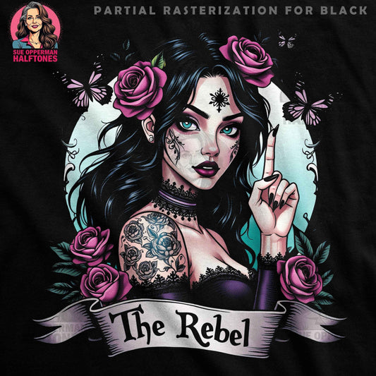 The Rebel Tattoo Girl Halftone T-Shirt Design - halftone PNG for T-shirts – Sue Opperman Halftones