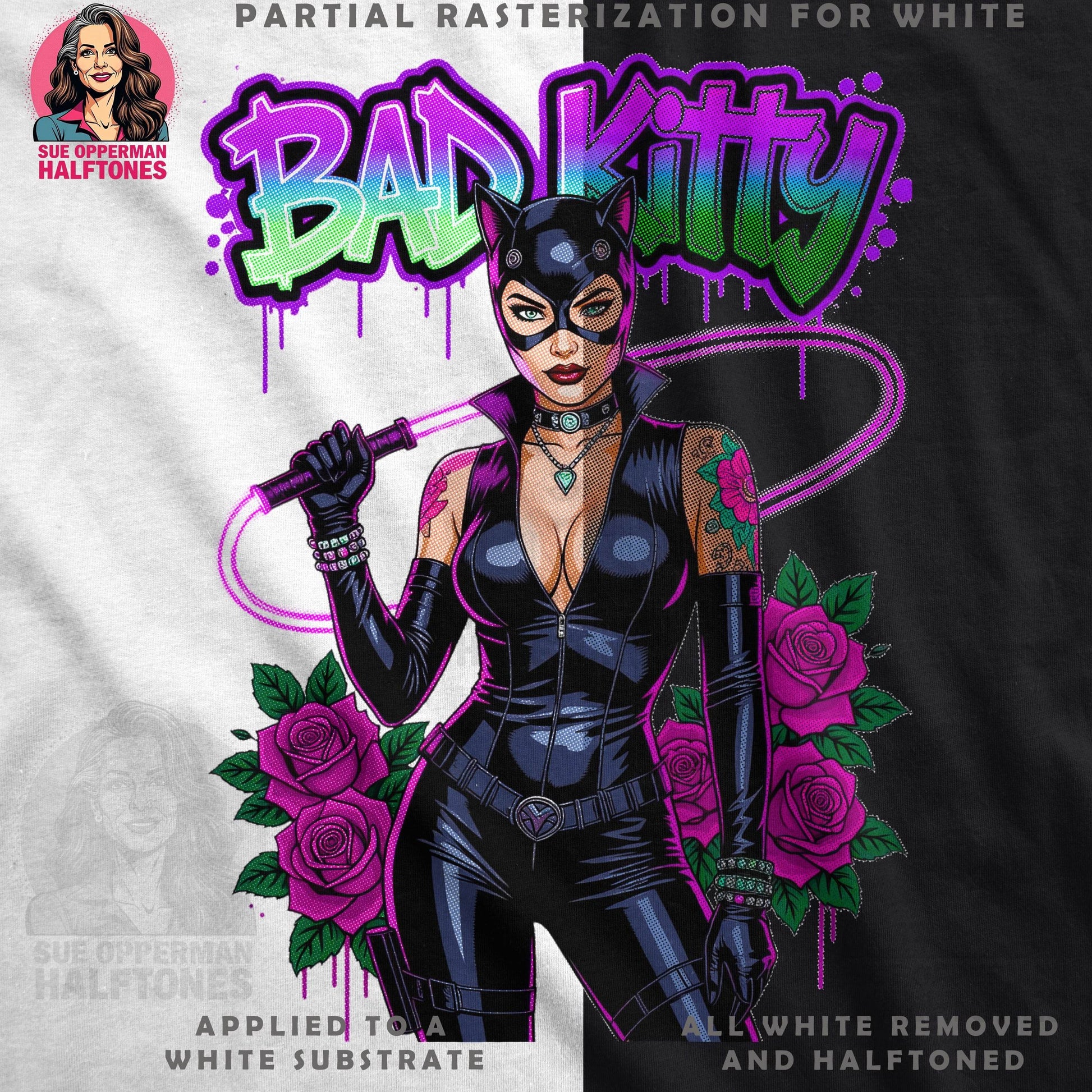 Bad Kitty Superhero Universal Print Bundle - halftone PNG for T-shirts – Sue Opperman Halftones