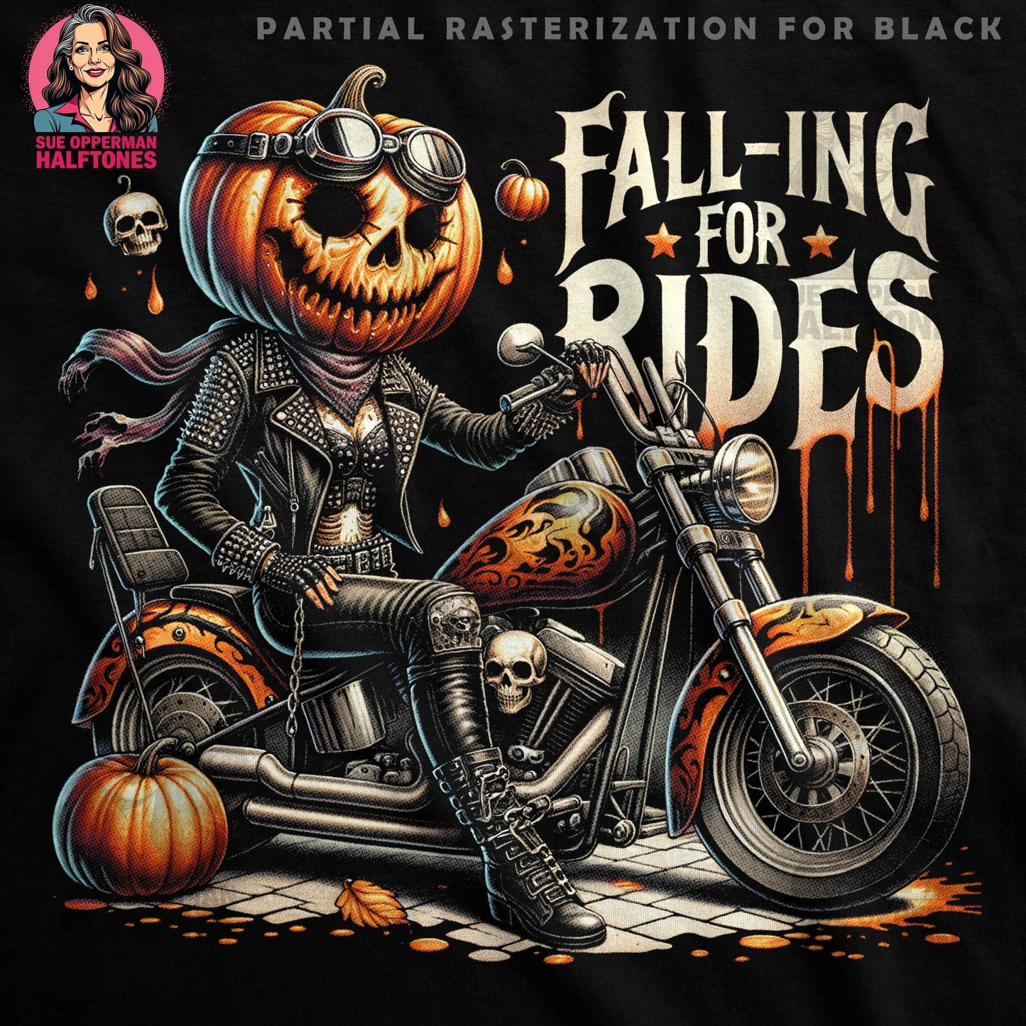 Halloween Motorbike Halftone T-Shirt Design - halftone PNG for T-shirts – Sue Opperman Halftones
