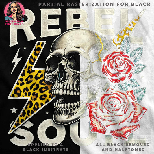 Rebel Soul Skull Roses Lightning Digital Halftone T-Shirt Design - halftone PNG for T-shirts – Sue Opperman Halftones