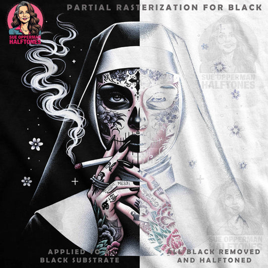 Sugar Skull Nun Smoking Halftone T-shirt Design - halftone PNG for T-shirts – Sue Opperman Halftones