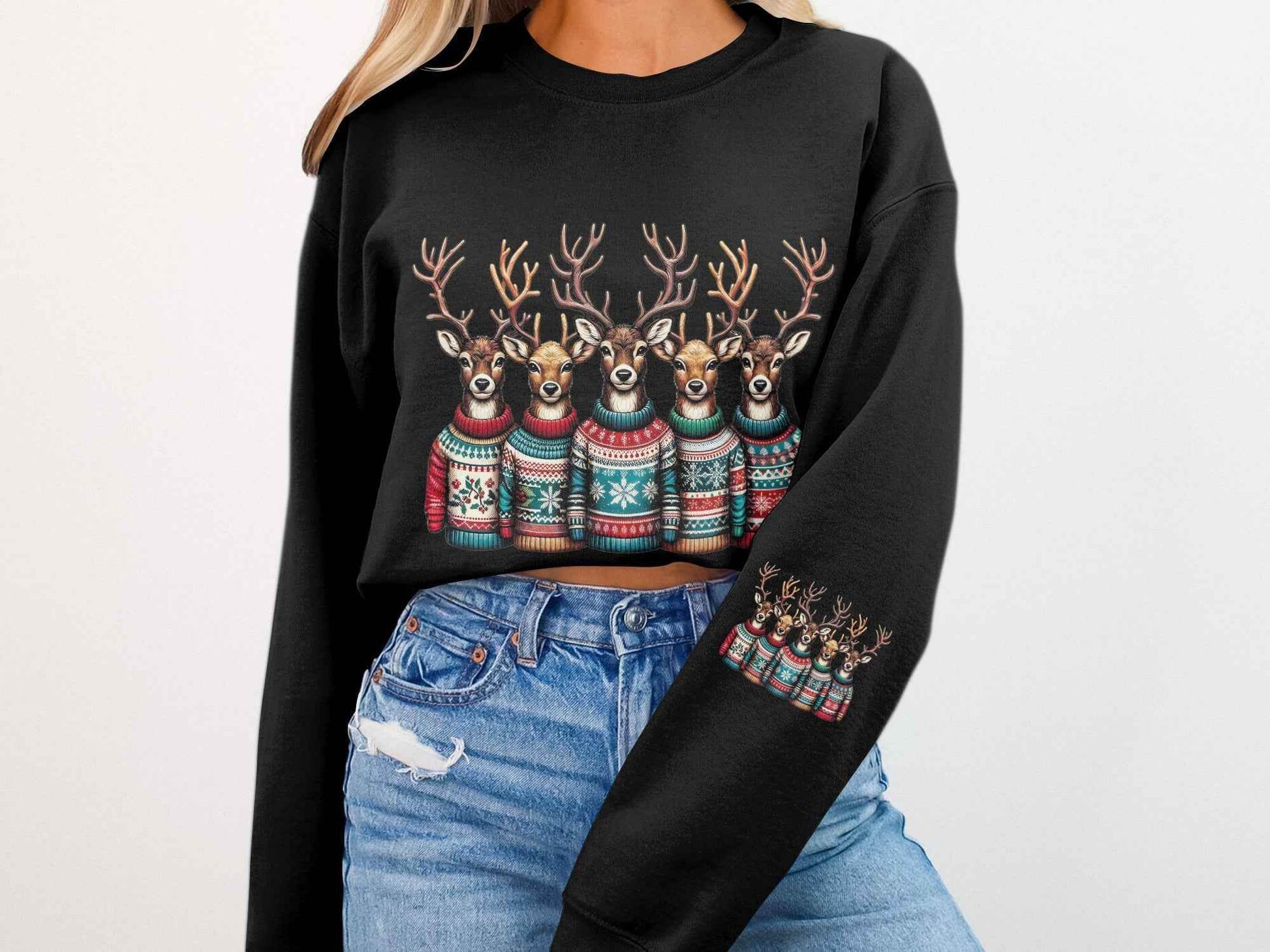Christmas Reindeer Group Halftoned Sweater Halftoned T-Shirt Design - halftone PNG for T-shirts – Sue Opperman Halftones