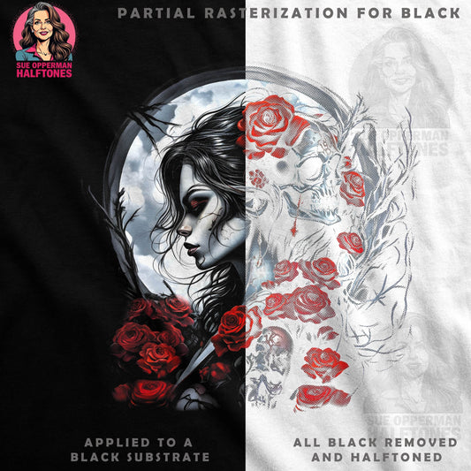 Skull Woman with Roses Halftone T-Shirt Design - halftone PNG for T-shirts – Sue Opperman Halftones