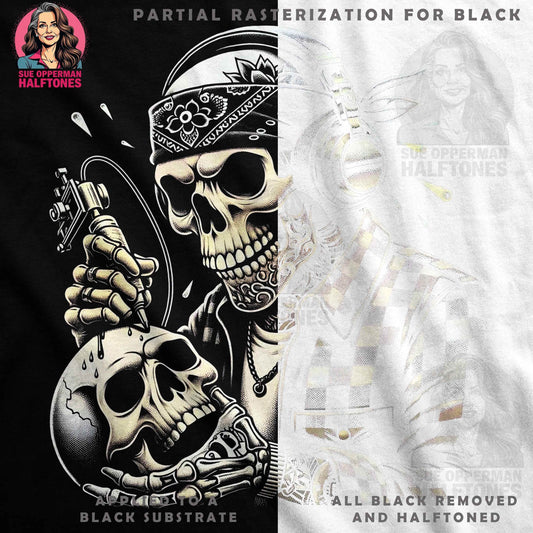 Gothic Tattoo Skull With Headphones Digital Halftone T-Shirt Design - halftone PNG for T-shirts – Sue Opperman Halftones