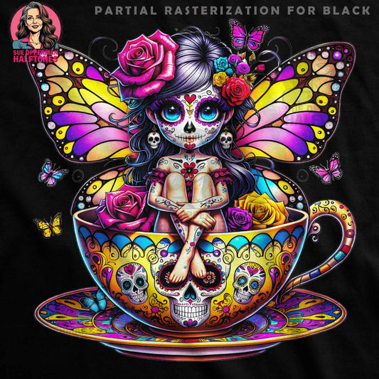 Sugar Skull Fairy In Teacup Digital Halftone T-Shirt Design - halftone PNG for T-shirts – Sue Opperman Halftones