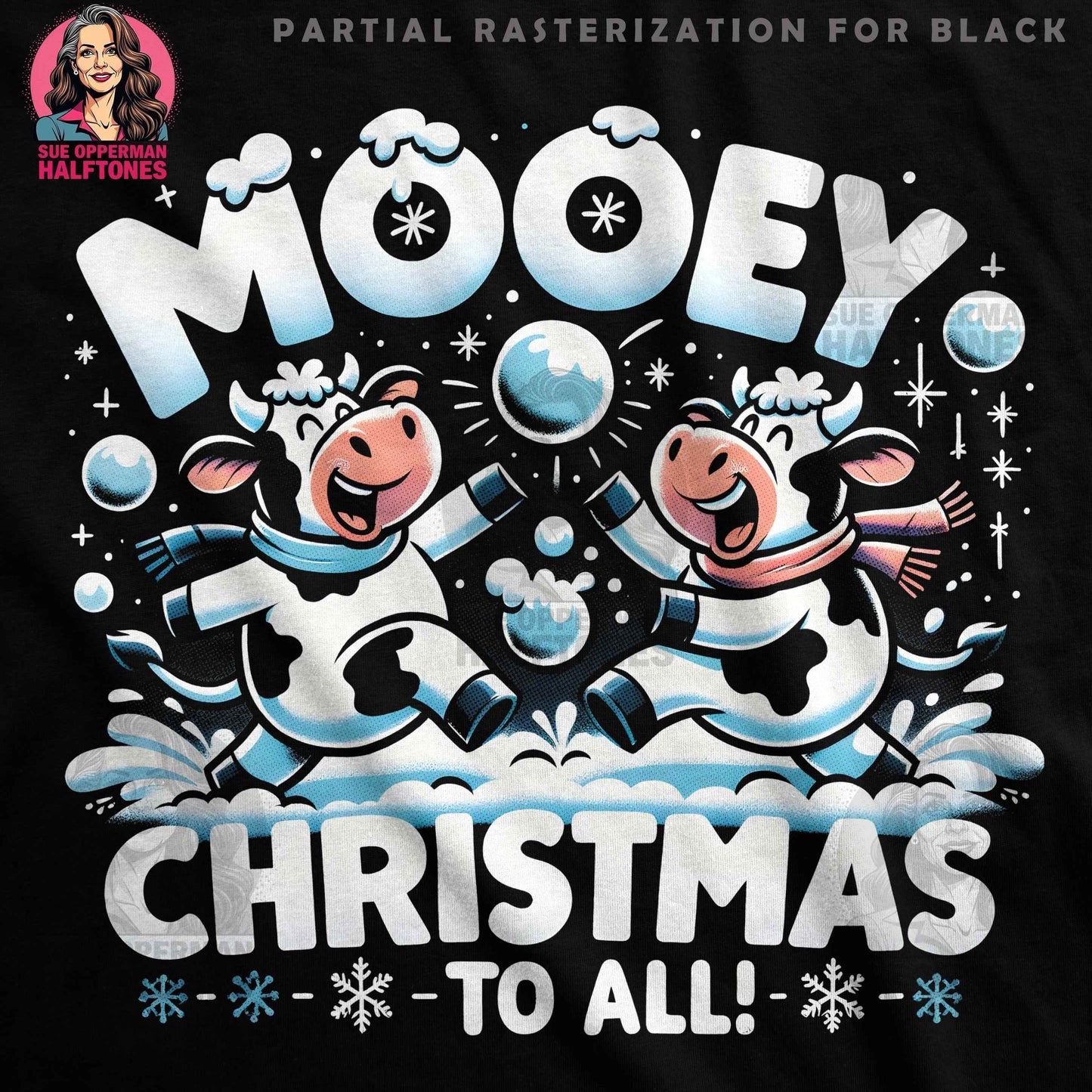Christmas Mooey Cows Festive Halftone T-Shirt Design - halftone PNG for T-shirts – Sue Opperman Halftones