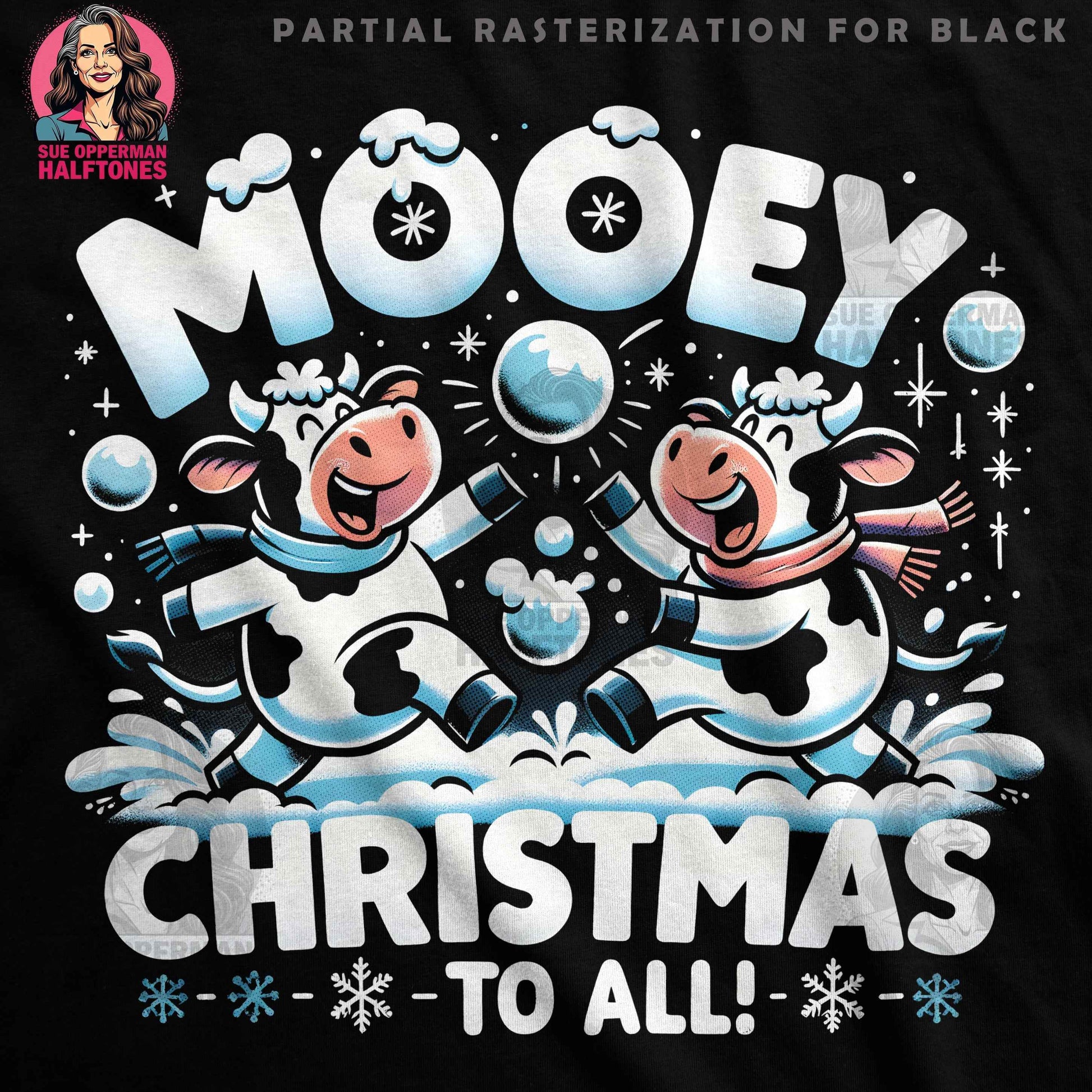 Christmas Mooey Cows Festive Halftone T-Shirt Design - halftone PNG for T-shirts – Sue Opperman Halftones