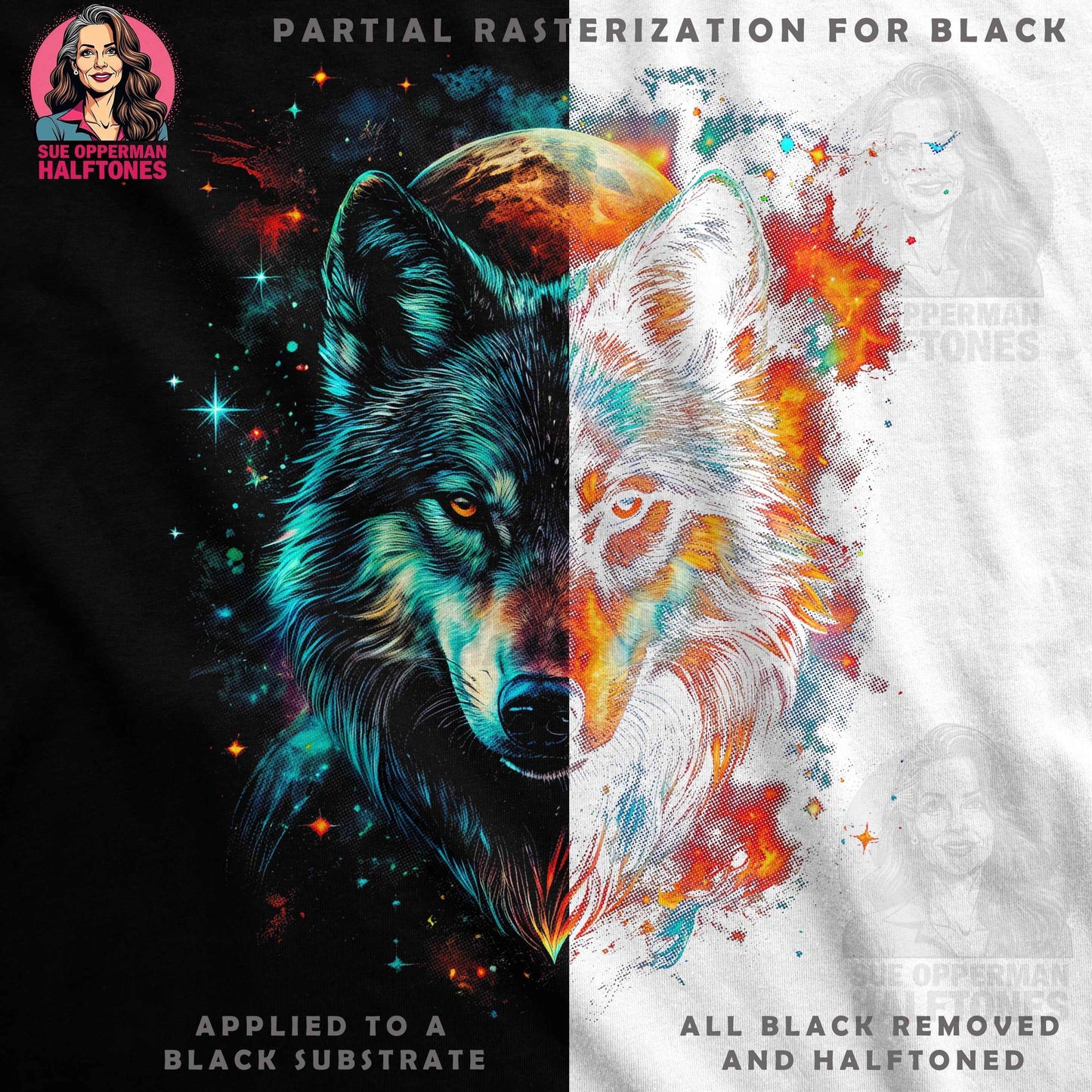 Colorful Wolf Head Halftone T-Shirt Design - halftone PNG for T-shirts – Sue Opperman Halftones