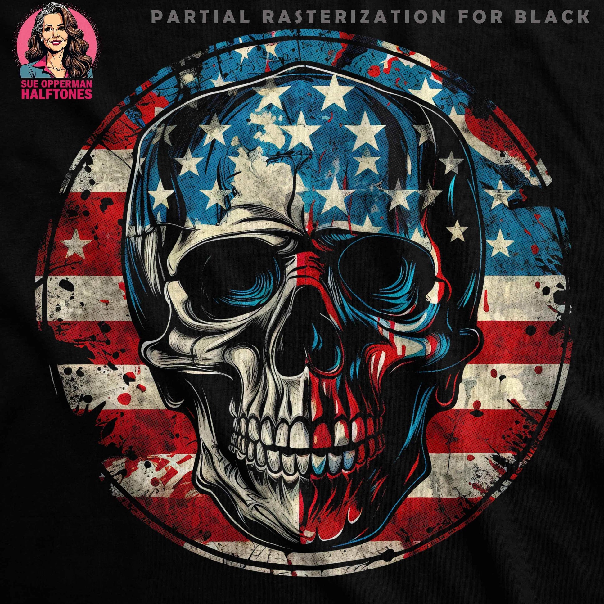 American Flag Skull Patriotic Halftone T-Shirt Design - halftone PNG for T-shirts – Sue Opperman Halftones