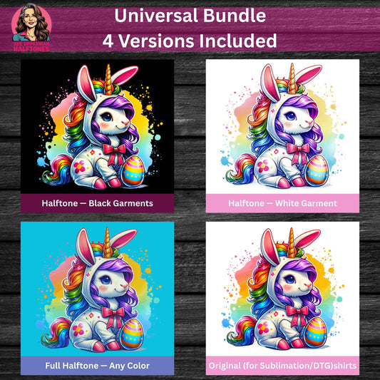 Easter Unicorn Bunny Character Universal Print Bundle - halftone PNG for T-shirts – Sue Opperman Halftones