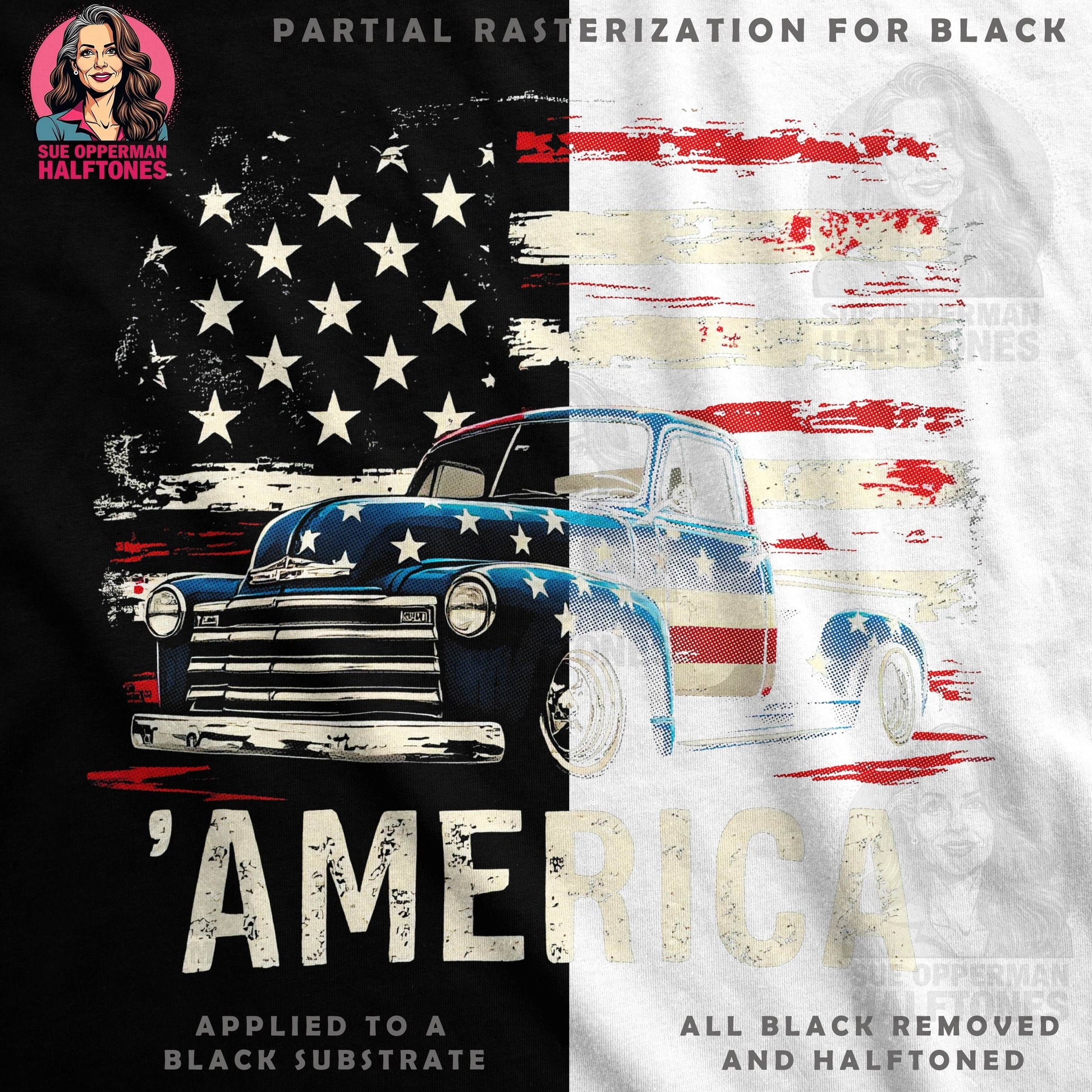 Patriotic Truck with American Flag Halftoned T-Shirt Design - halftone PNG for T-shirts – Sue Opperman Halftones