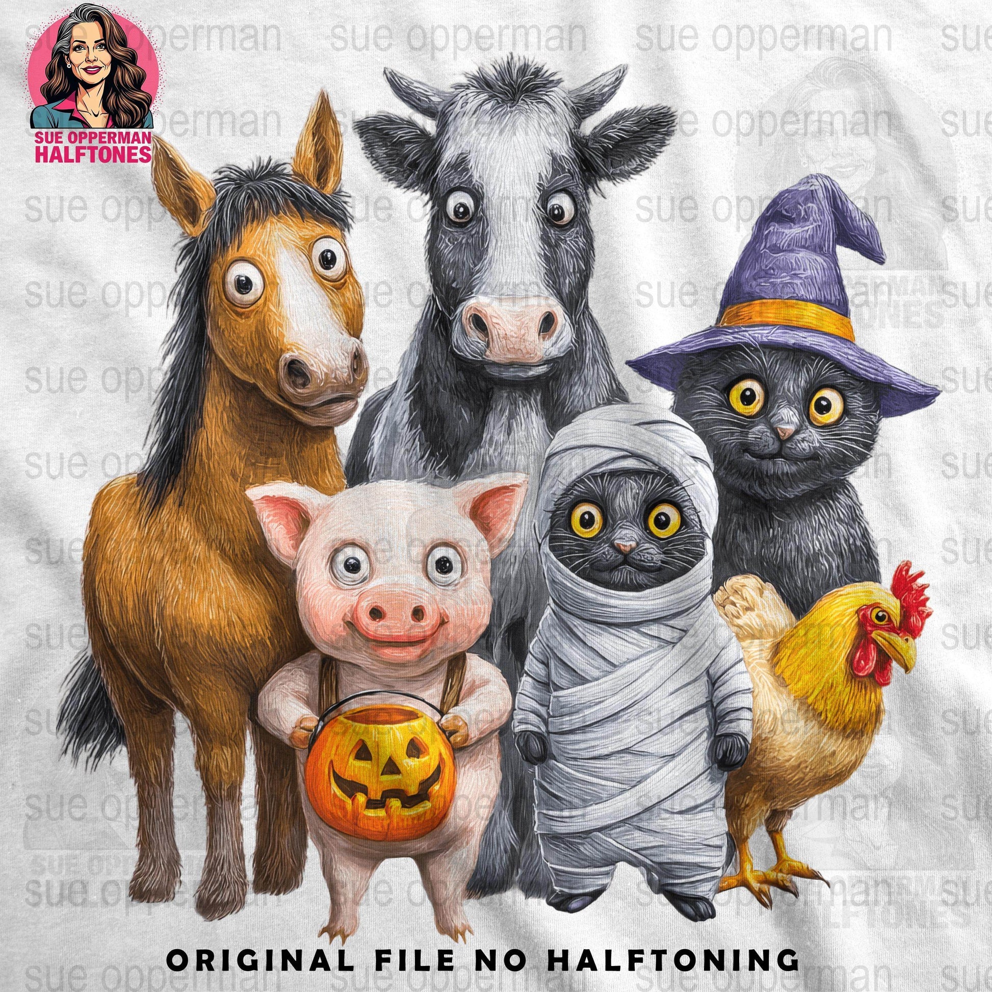 Halloween Animals Universal Print Bundle Digital - halftone PNG for T-shirts – Sue Opperman Halftones