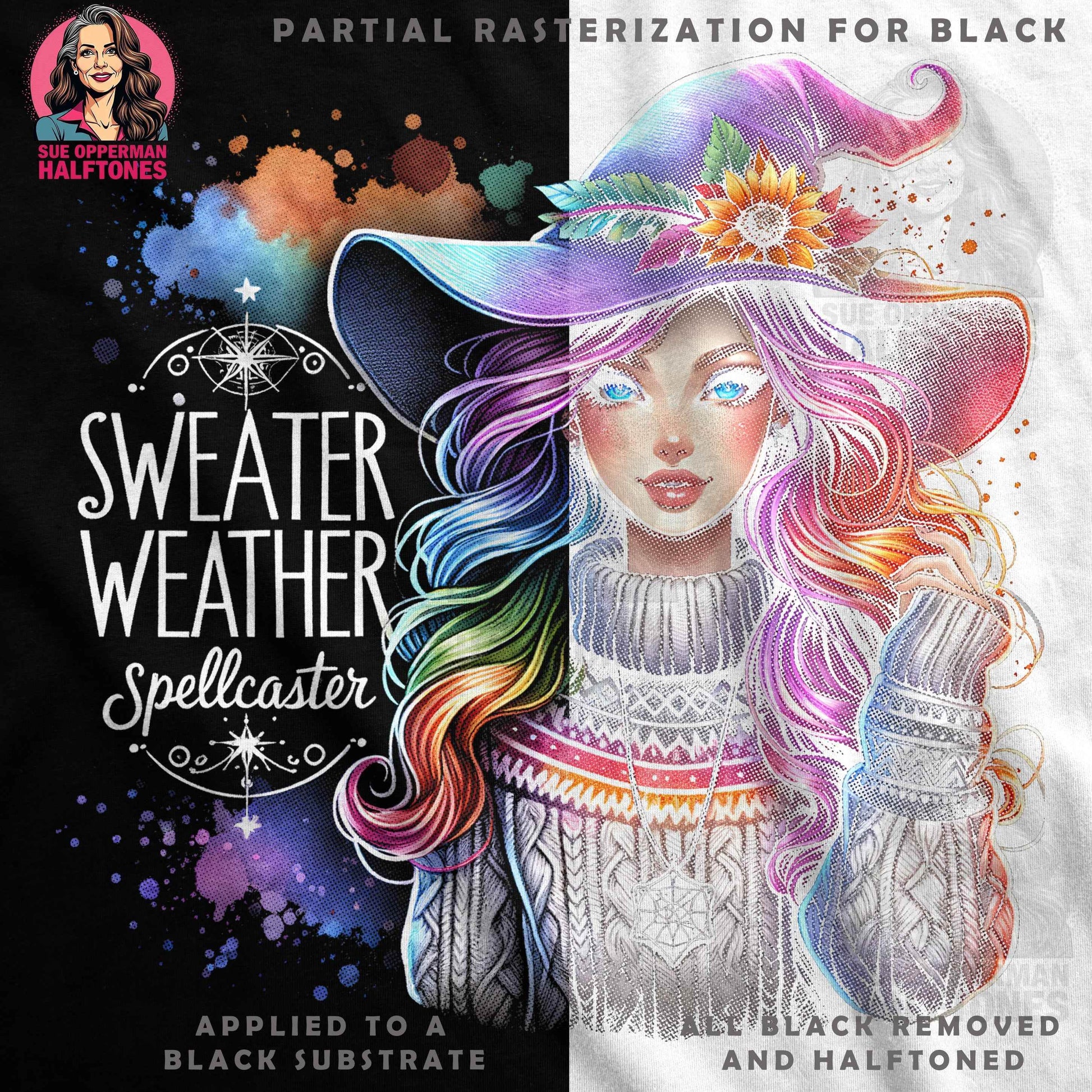 Sweater Weather Spellcaster Digital Halftoned T-Shirt Design - halftone PNG for T-shirts – Sue Opperman Halftones