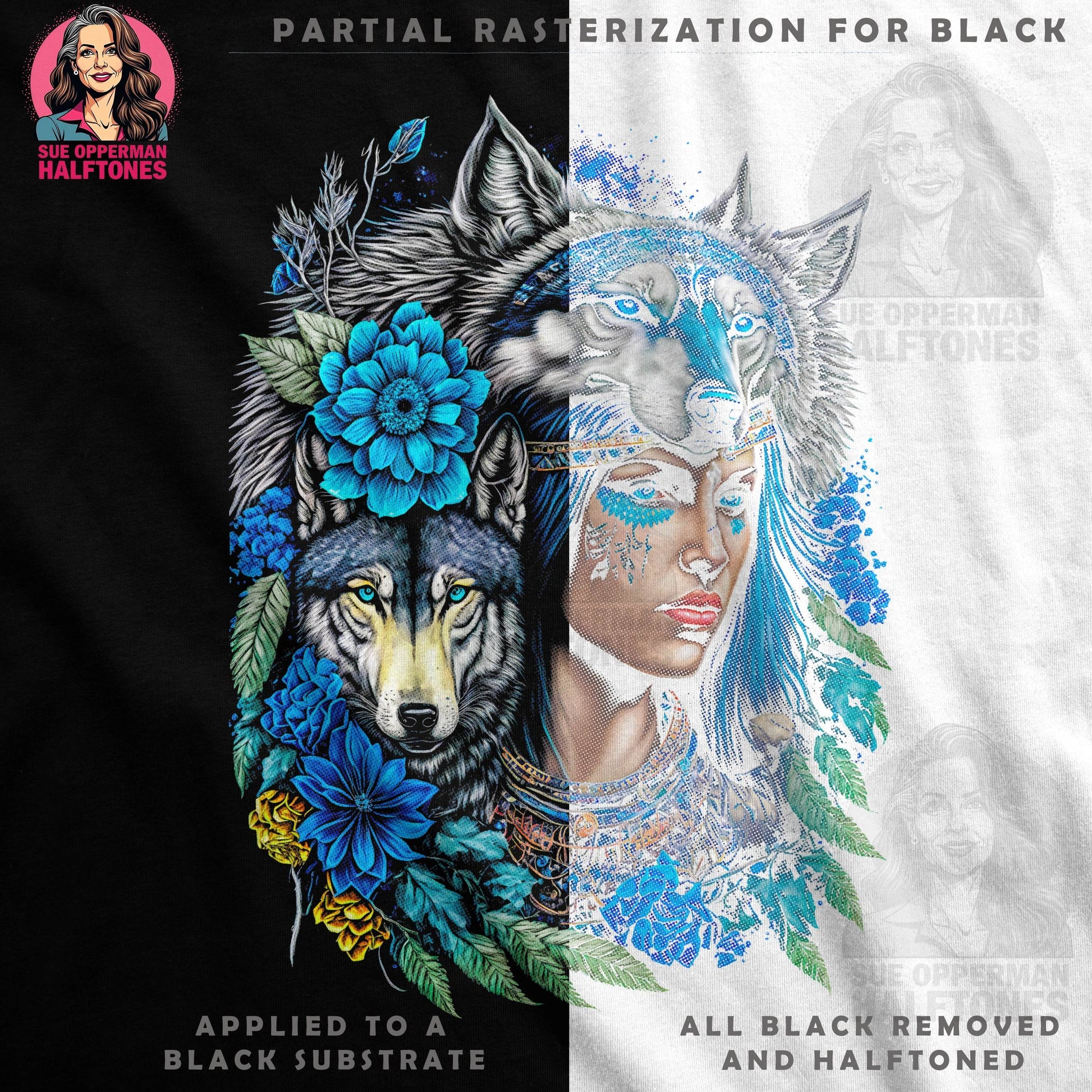 Fantasy Wolf Halftone T-Shirt Design - halftone PNG for T-shirts – Sue Opperman Halftones