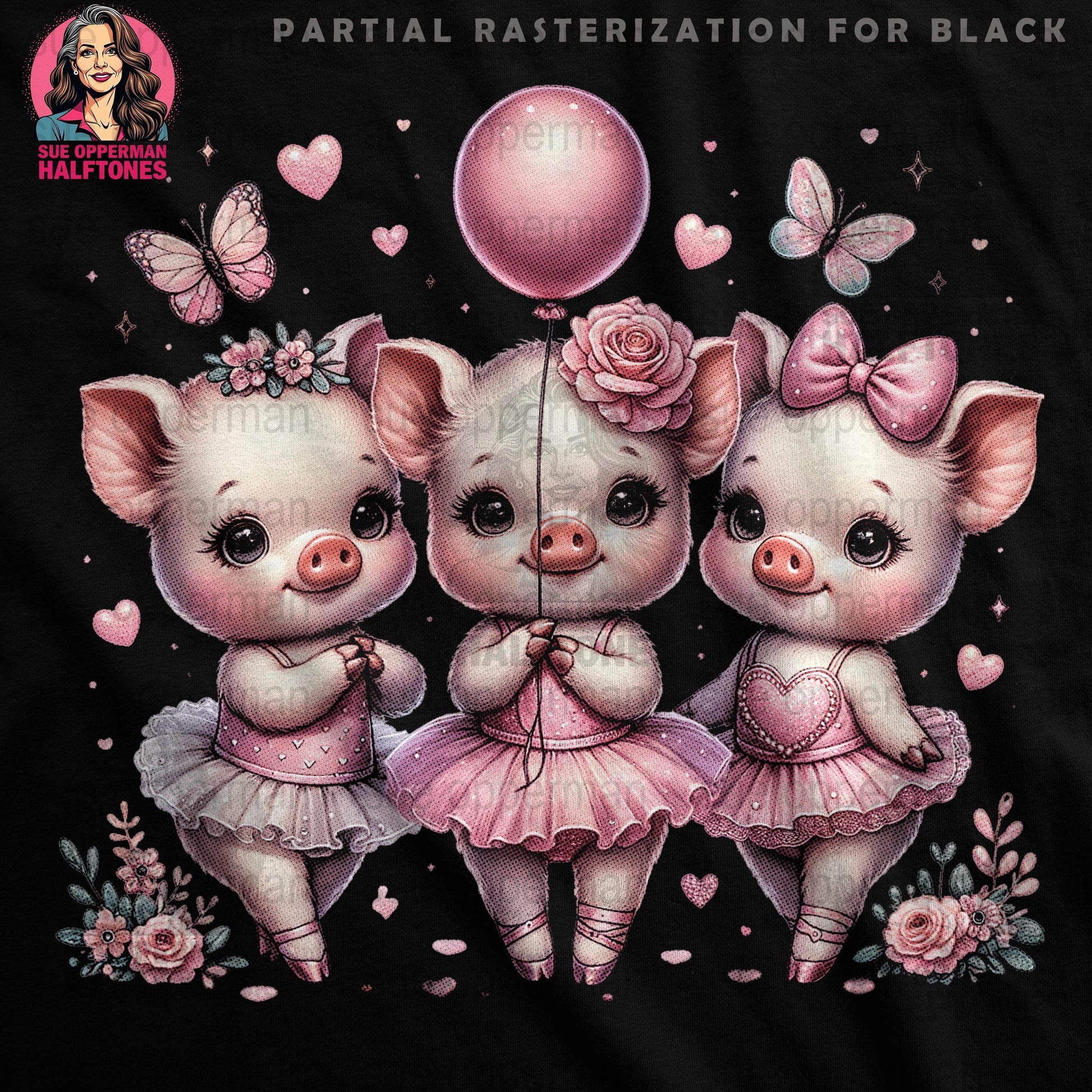Cute Piglets Ballerinas Universal Print Bundle Digital - halftone PNG for T-shirts – Sue Opperman Halftones