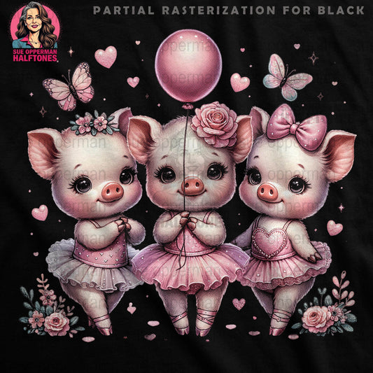 Cute Piglets Ballerinas Universal Print Bundle Digital - halftone PNG for T-shirts – Sue Opperman Halftones