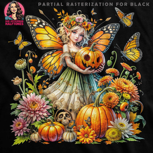 Halloween Fairy with Pumpkin Halftone T-Shirt Design Digital - halftone PNG for T-shirts – Sue Opperman Halftones