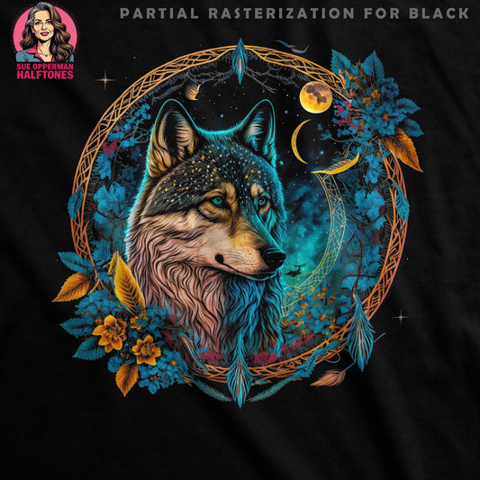 Wolf Floral Dreamcatcher Halftone T-Shirt Design - halftone PNG for T-shirts – Sue Opperman Halftones
