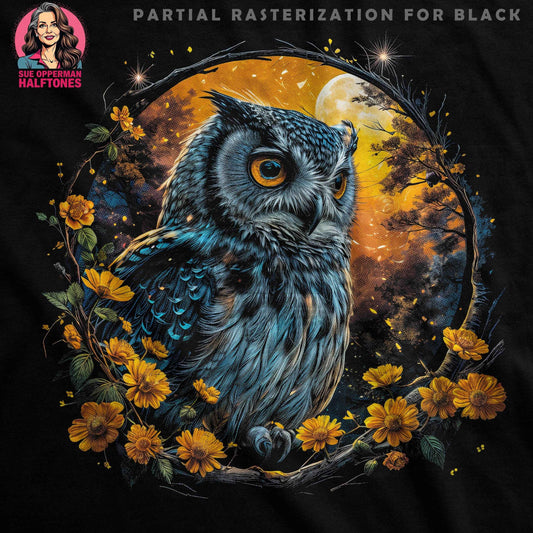 Owl Moon Flowers Halftone T-Shirt Design Digital - halftone PNG for T-shirts – Sue Opperman Halftones