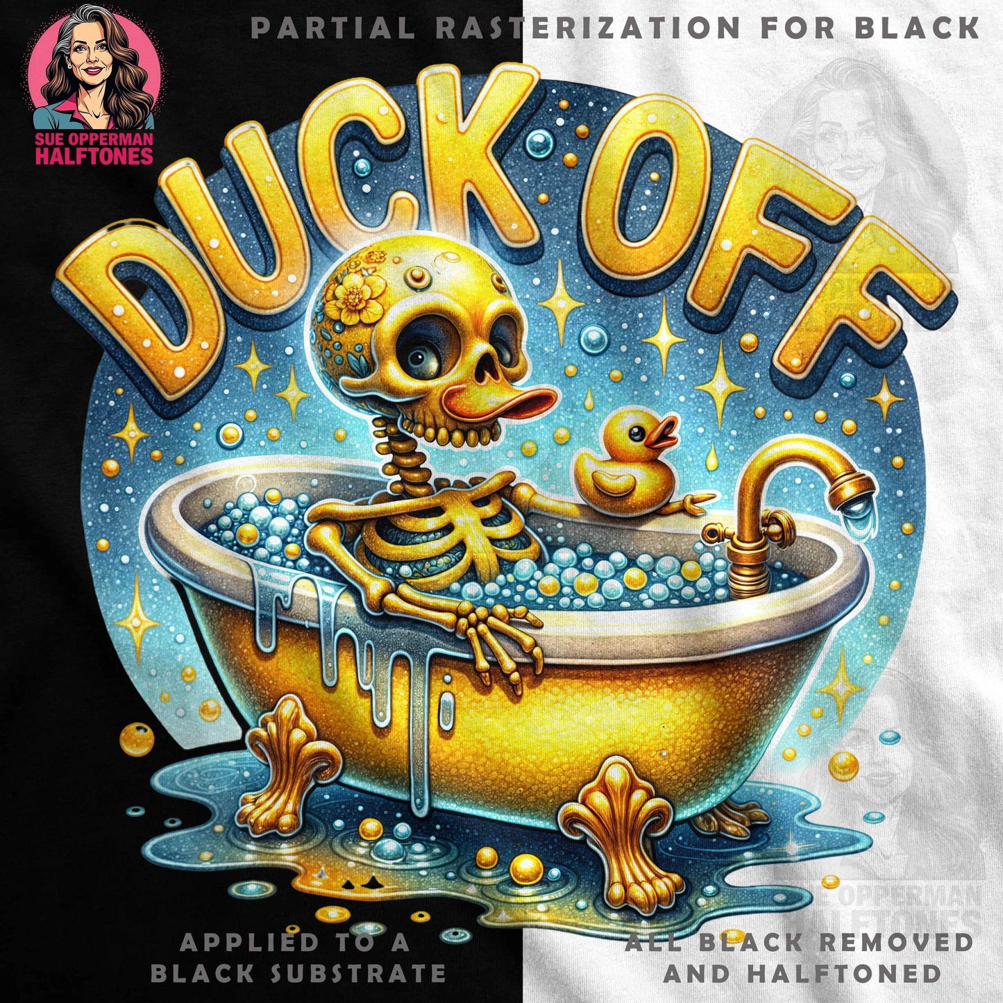 Duck Off Skeleton Bath Halftone T-Shirt Design Digital - halftone PNG for T-shirts – Sue Opperman Halftones