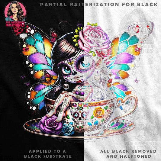 Whimsical Fairy in Cup Digital Halftone T-Shirt Design - halftone PNG for T-shirts – Sue Opperman Halftones