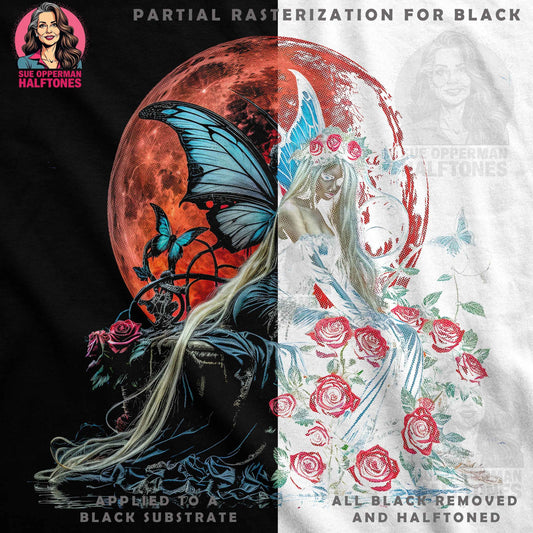 Fantasy Fairy Moon Roses Halftoned T-Shirt Design - halftone PNG for T-shirts – Sue Opperman Halftones