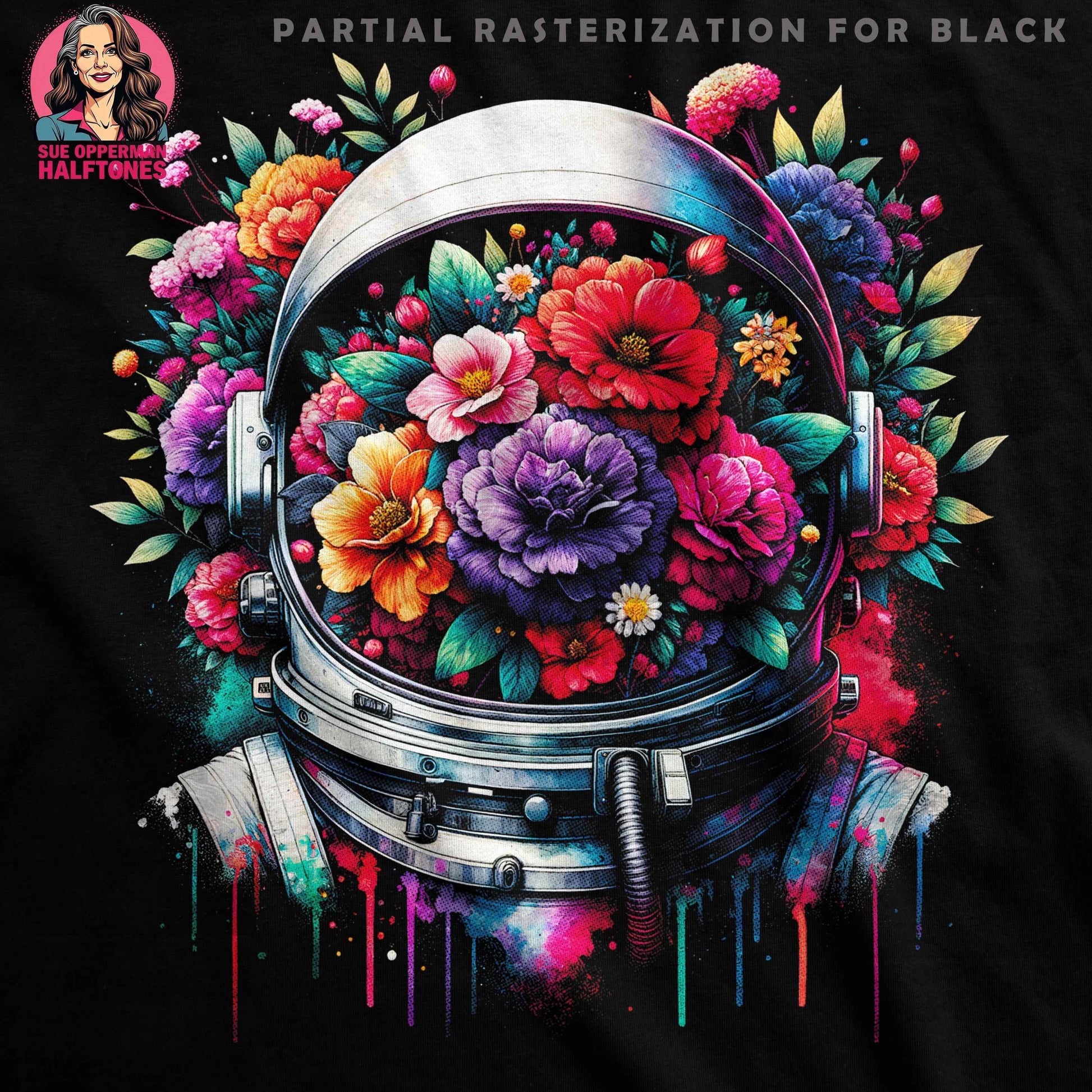 Floral Astronaut Helmet Halftone T-Shirt Design Digital - halftone PNG for T-shirts – Sue Opperman Halftones