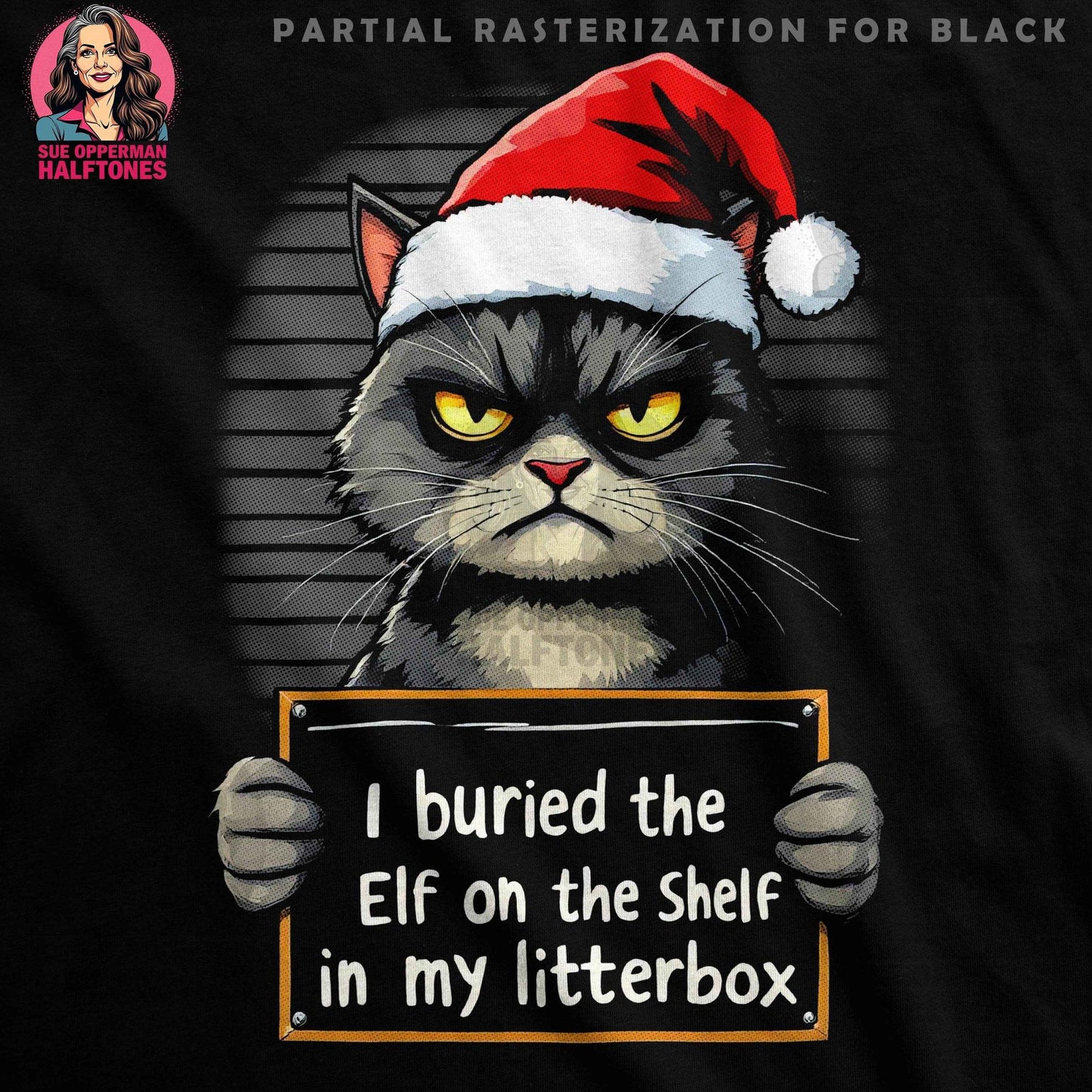 Grumpy Christmas Cat Halftone T-Shirt Design - halftone PNG for T-shirts – Sue Opperman Halftones