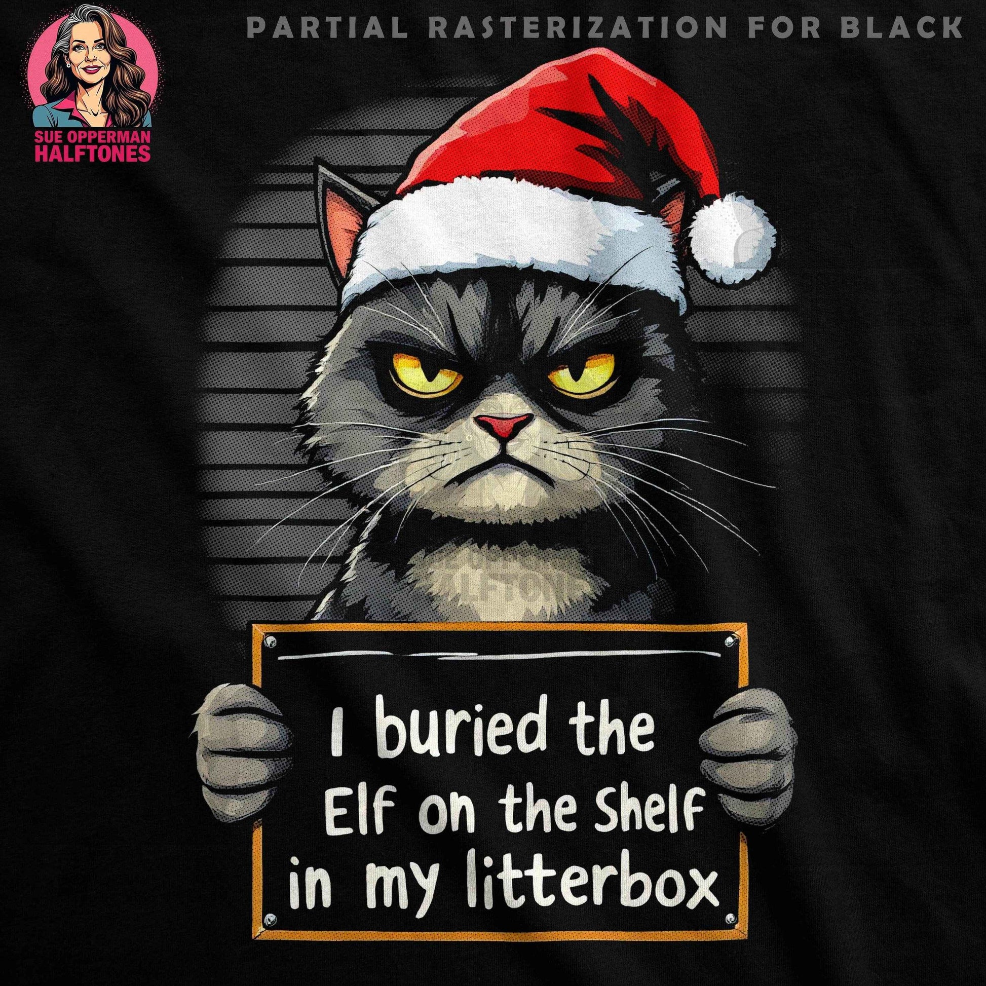 Grumpy Christmas Cat Halftone T-Shirt Design - halftone PNG for T-shirts – Sue Opperman Halftones