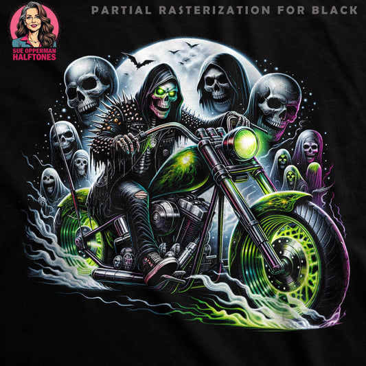 Gothic Motorcycle Skulls and Ghosts Halftone T-Shirt Design - halftone PNG for T-shirts – Sue Opperman Halftones