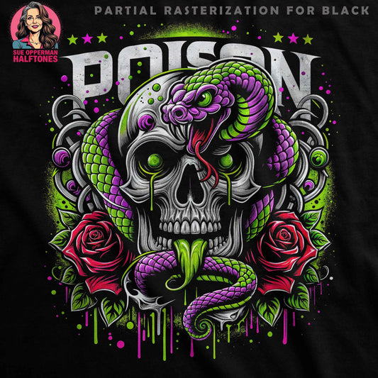 Gothic Skull Snake Roses Poison Digital Halftoned T-Shirt Design - halftone PNG for T-shirts – Sue Opperman Halftones