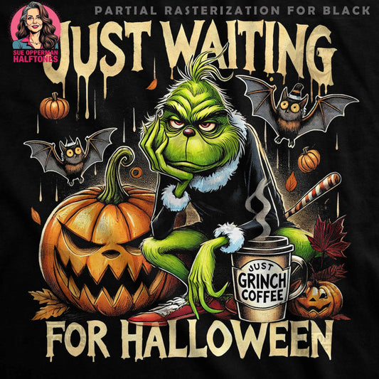 Grinch Waiting for Halloween Halftoned T-shirt Design - halftone PNG for T-shirts – Sue Opperman Halftones