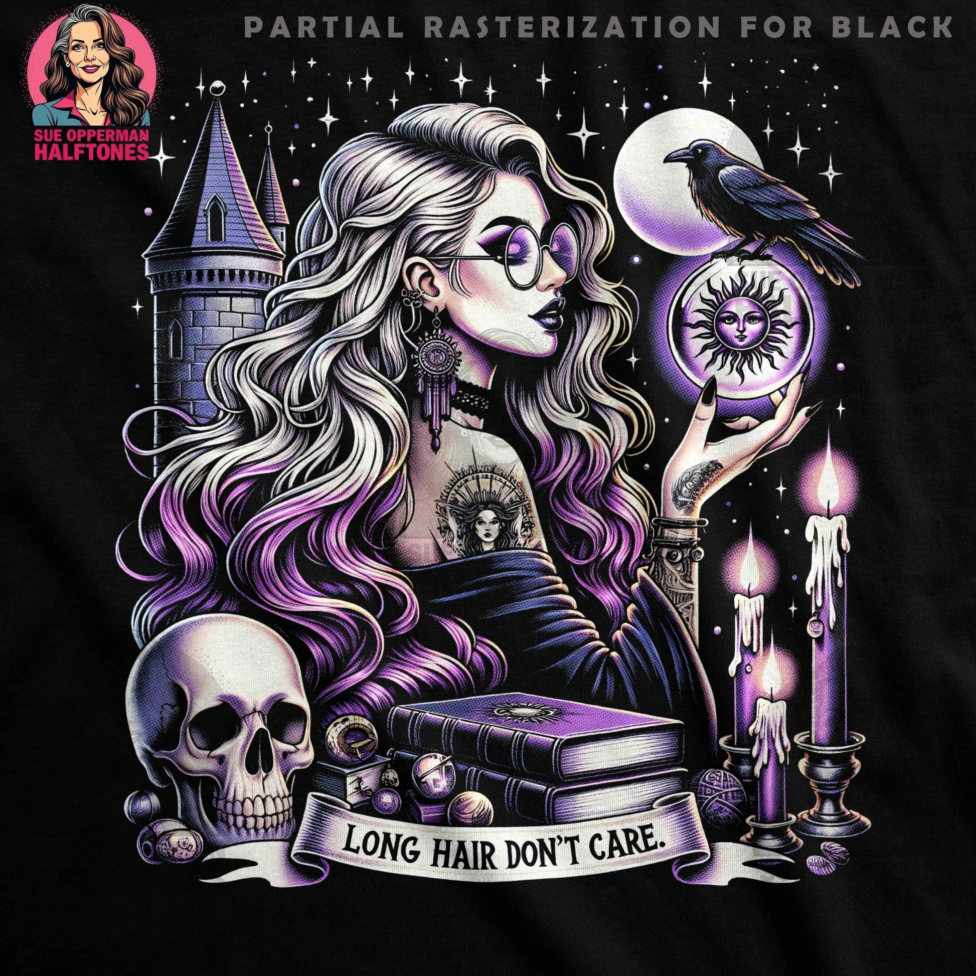 Gothic Woman with Raven Halftone T-Shirt Design - halftone PNG for T-shirts – Sue Opperman Halftones