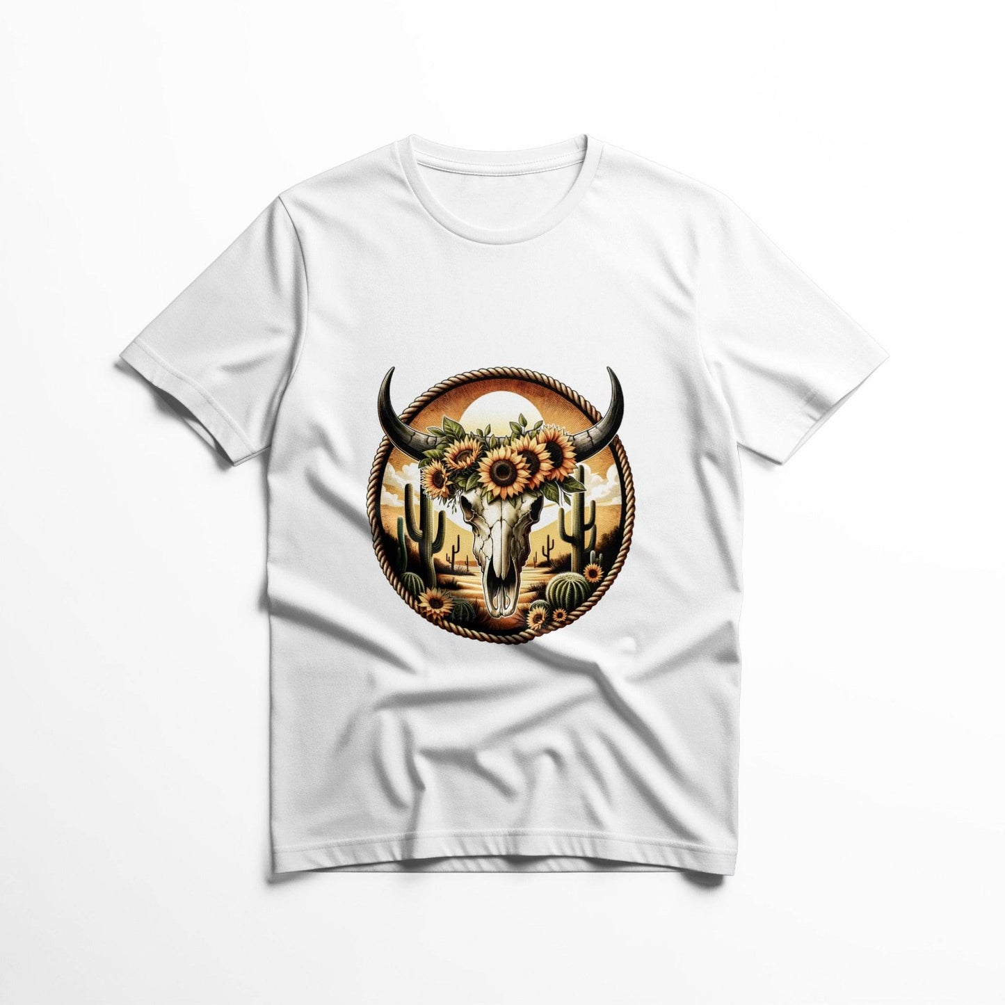 Bull Skull And Sunflowers Art Illustration Universal Print Bundle - halftone PNG for T-shirts – Sue Opperman Halftones