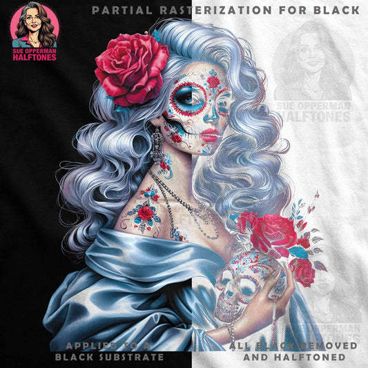 Day of the Dead Lady Halftoned T-Shirt Design - halftone PNG for T-shirts – Sue Opperman Halftones