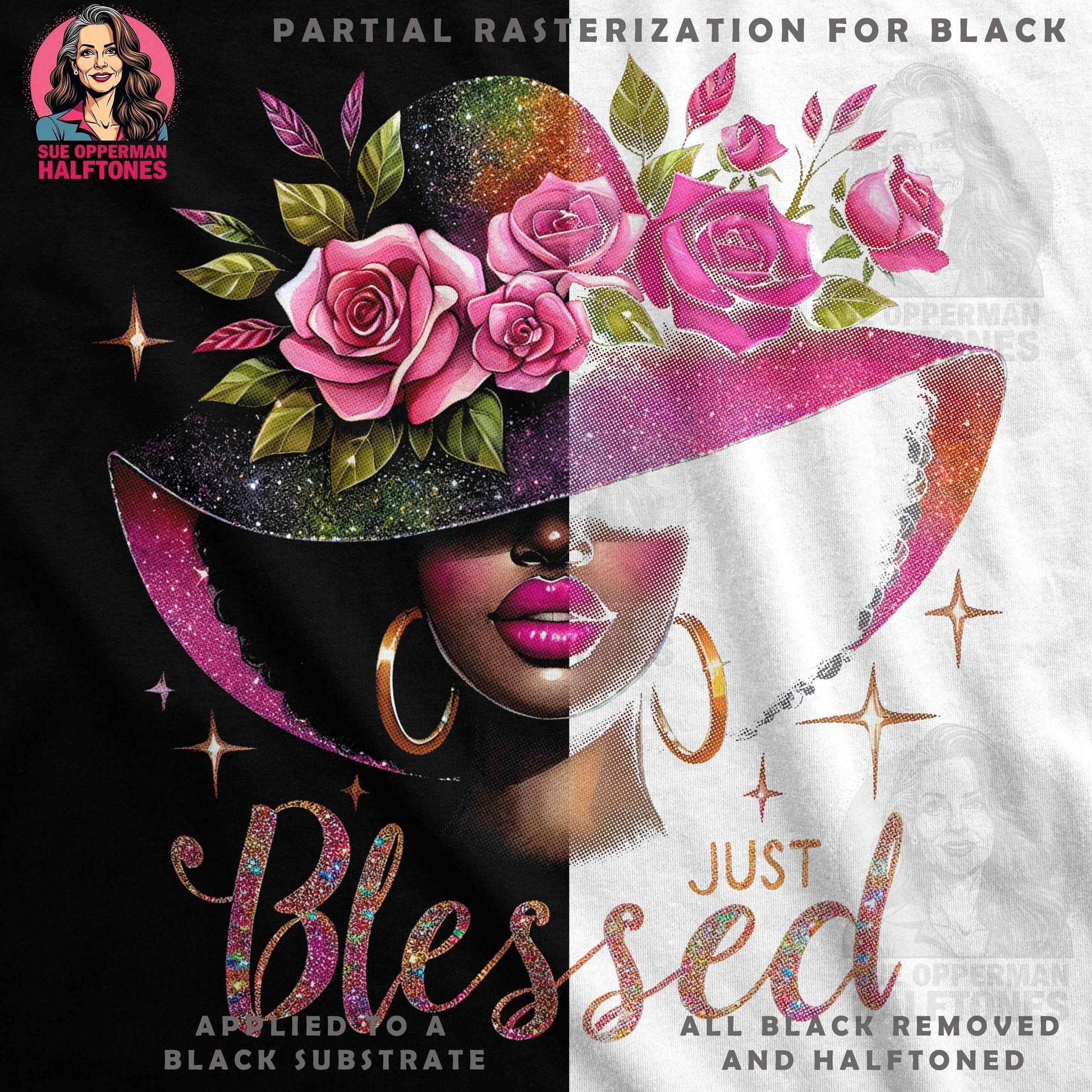 Blessed Woman Floral Halftone T-Shirt Design - halftone PNG for T-shirts – Sue Opperman Halftones